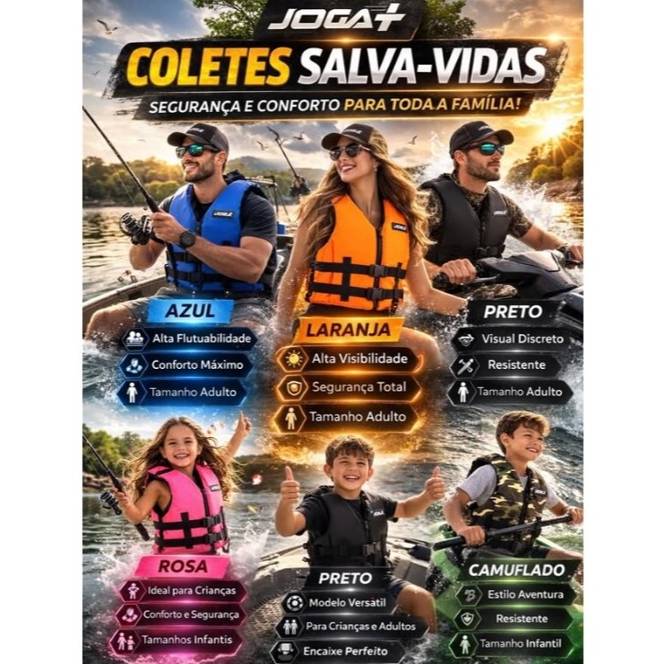 Colete Wave Jogá Tam 30Kg 50Kg 70Kg 90Kg  Flutuação, Lazer, Pesca, Esportes,Pisicina Visibilidade