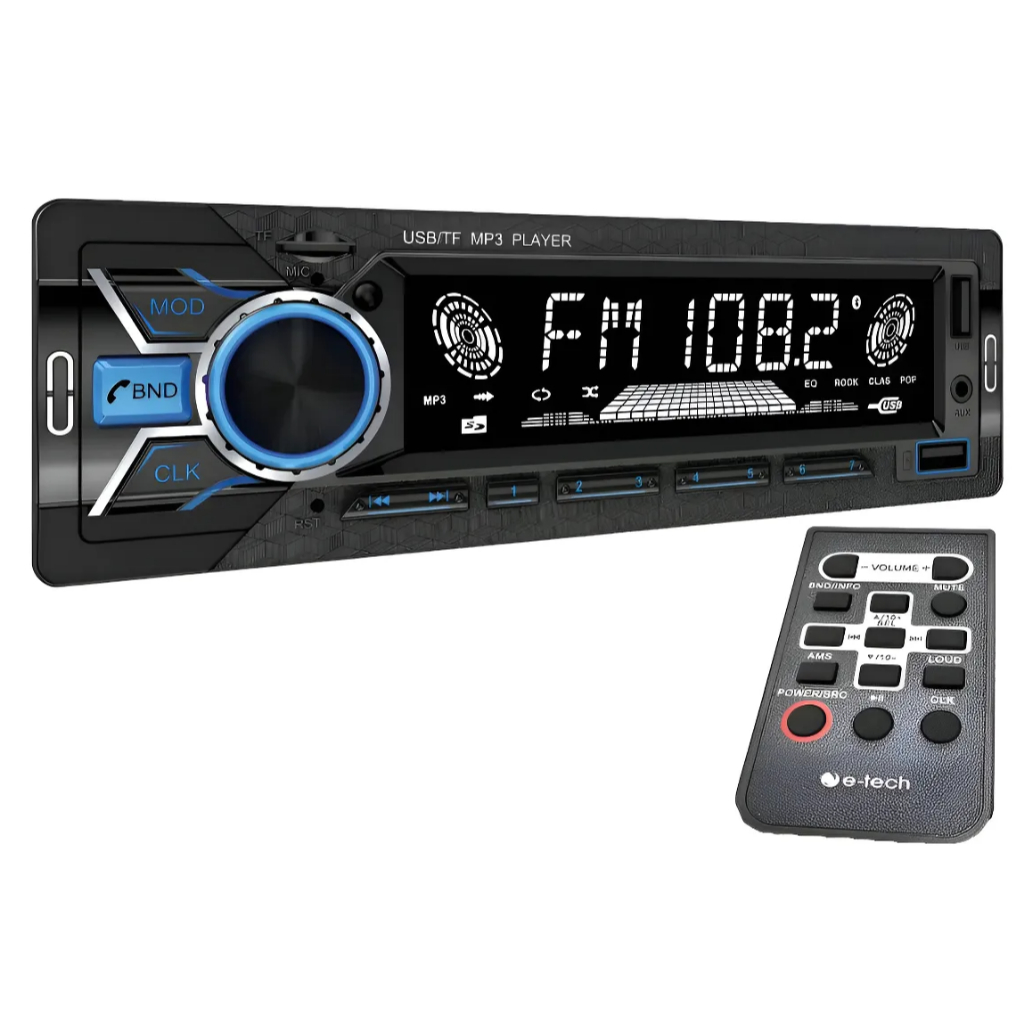 Rádio Automotivo Bluetooth MP3 E-Tech Combat Plus USB SD 4 RCA Recepção FM Superior Controle Remoto