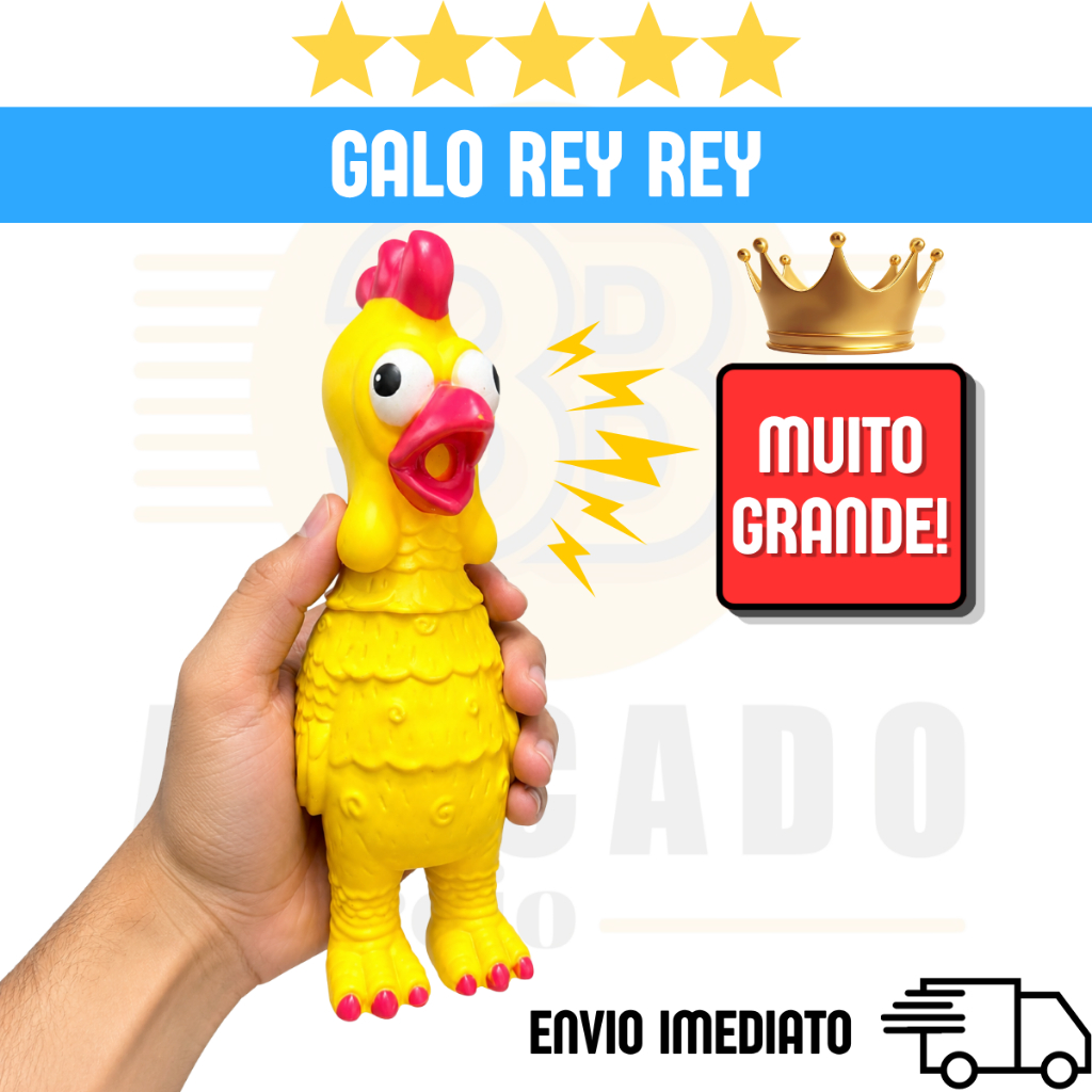 Brinquedo para Cães Galo Rey Rey | Frango Grande Vinil Amarelo com Som | Pet Animais | Seven Toys