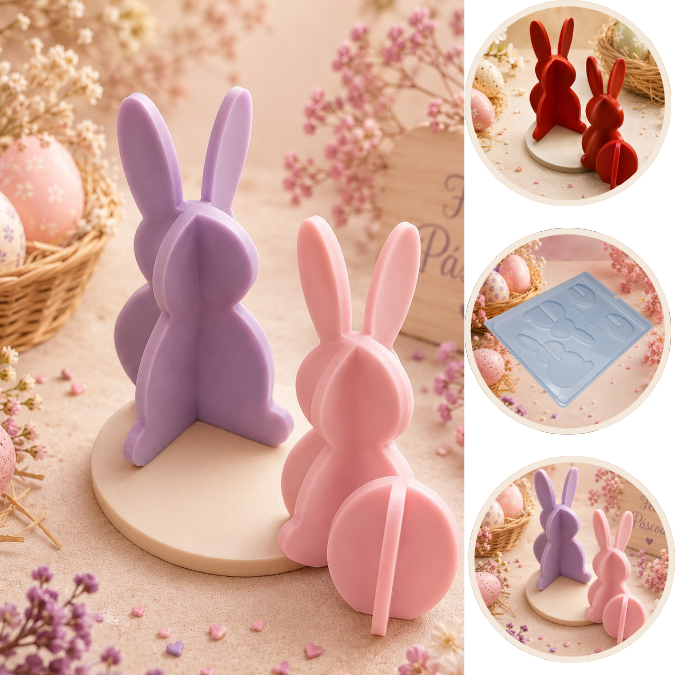 1~10 Forma Simples Coelho 3D 9870 - (L9) em Acetato BWB Para Bombom e Doces de Chocolate e Confeitaria. (CHOCO)