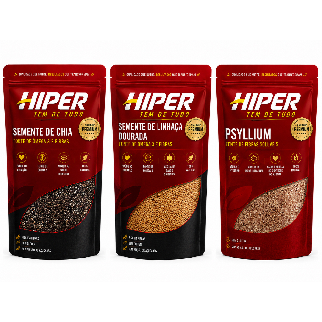 Kit Mix de Sementes Chia + Linhaça + Psyllium husk.