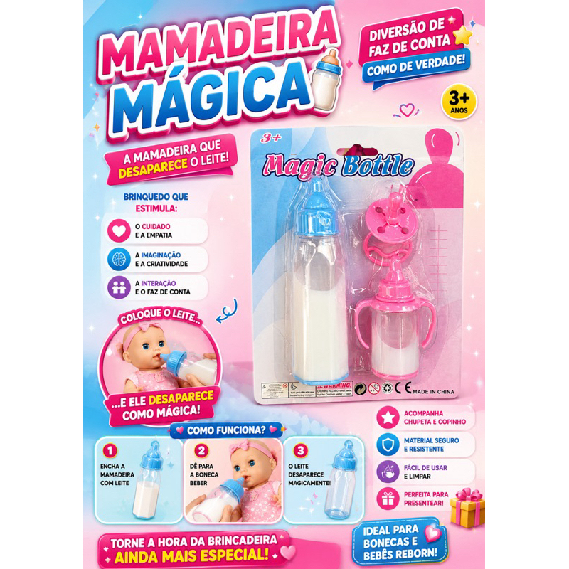 Mamadeira Mágica Infantil Para Boneca Leite Desaparece Com Chupeta