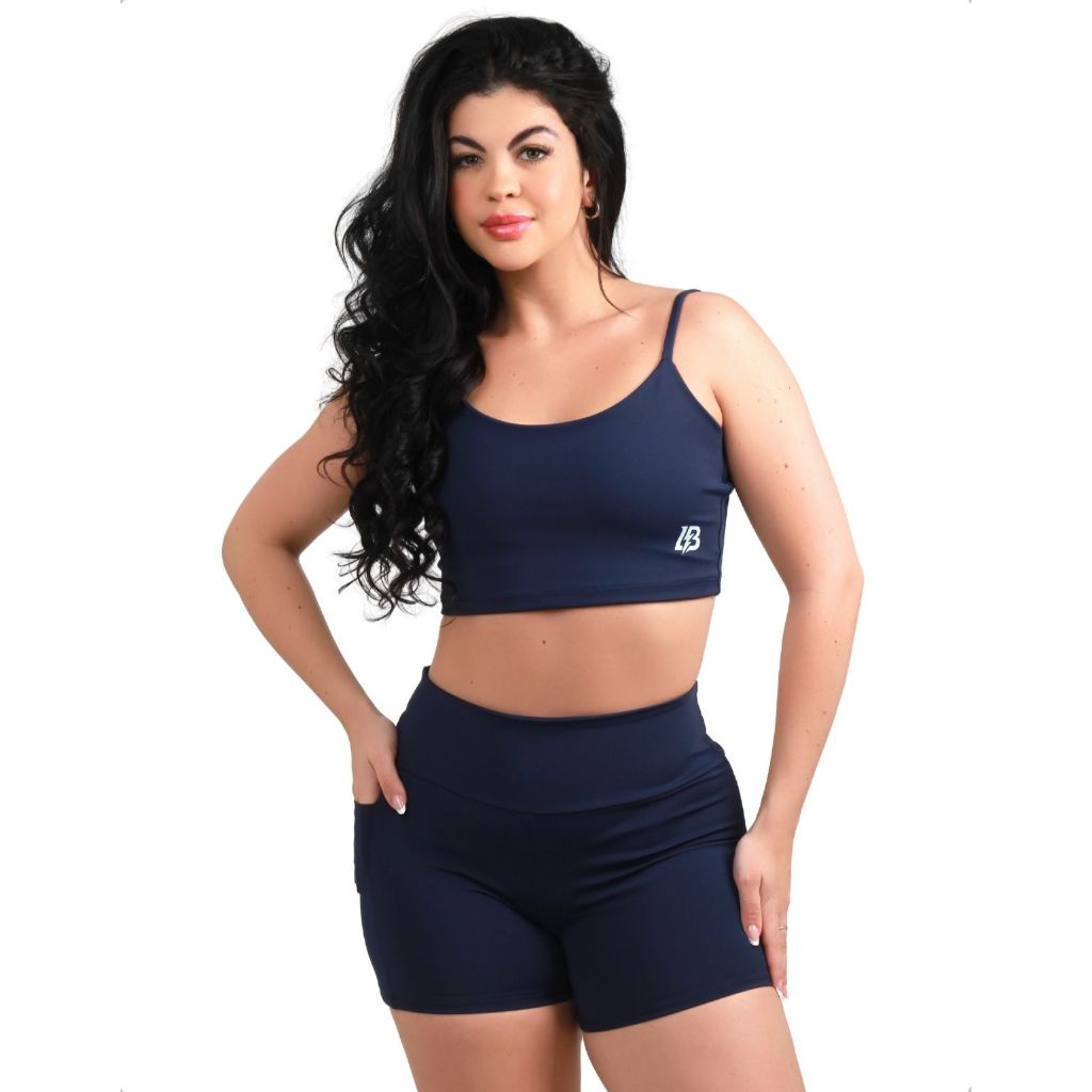 Conjunto Fitness Feminino Alcinha Treino Top Short Academia Bolso Celular Suplex Zero Transparência