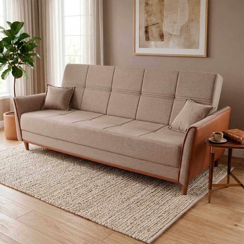 Sofá Cama Sérvia 2,00m Bege Linho Rustico - King House
