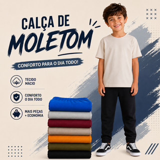 Calça Moletom Infantil Menino do Tamanho 01 ao 08 Anos | 1 Unidade ou Kit 2/3/4 Calça de Frio Grossa para Criança