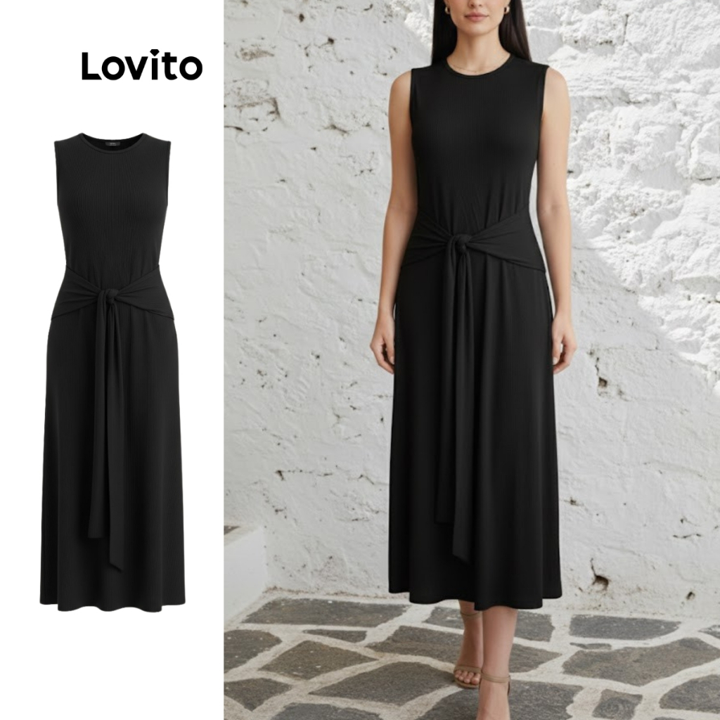 Lovito Vestido de Malha com Amarração na Cintura DRB1333BRL1363