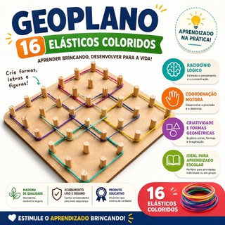 Geoplano Madeira Brinquedo Educativo Formas Geométricas Matemática Pedagógico Infantil
