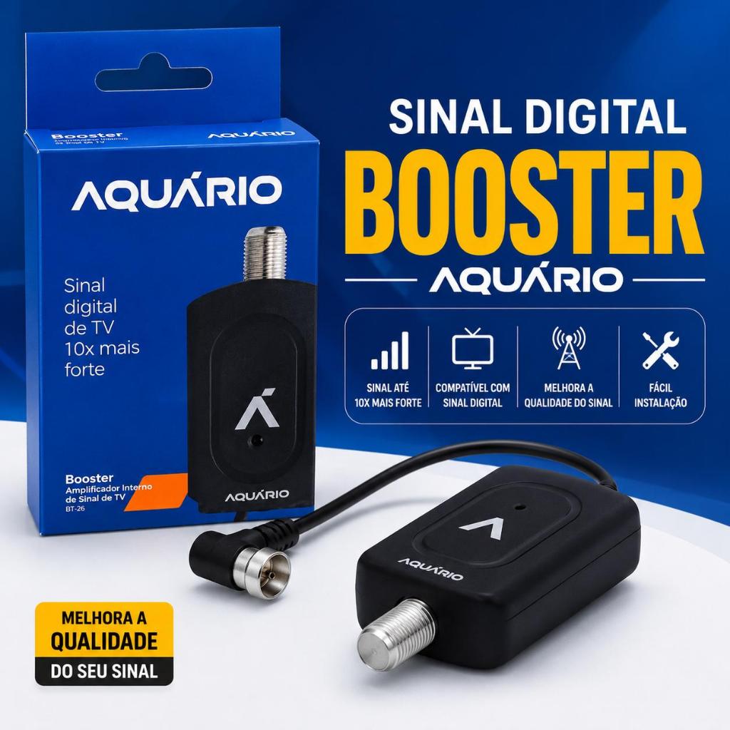 Booster Amplificador De Sinal Digital Aquário BT-26 Para TV HDTV 26DB - ENVIO IMEDIATO!