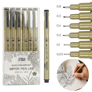 Kit Caneta Nanquim Fineliner Mipor Pen Line 6 Pontas 0.03 a 0.8mm Tinta Pigmentada Resist…