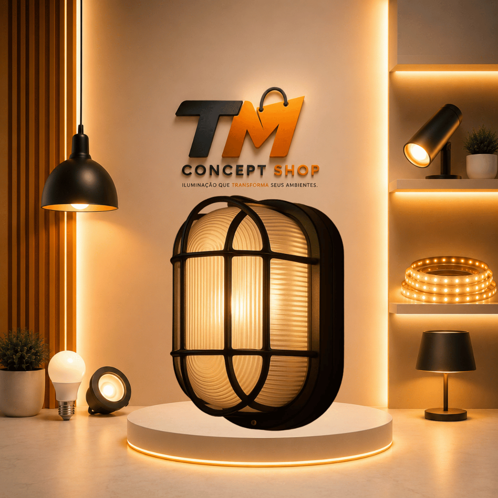 Arandela Oval LED E27 IP65 Preta – Luminária Externa Bivolt | TM Concept Shop