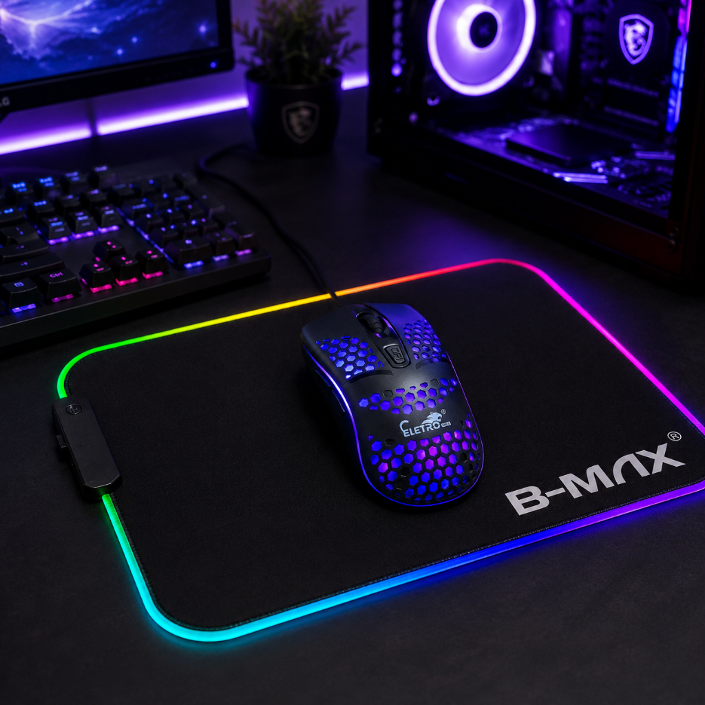 Kit Mouse Gamer + Mouse Pad LED RGB USB 1600 Dpi Com Fio Counter Strike League of Legends