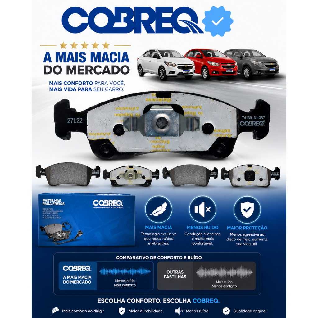 Jogo Pastilhas de Freio Dianteiro Gm Onix Prisma Cobalt  2012 ate 2019 Original  Cobreq