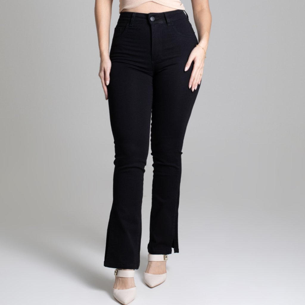 Calça Reta SawaryJeans Feminina Cintura Alta Lycra Elastano Confortável Original Roupas Brim Femininas