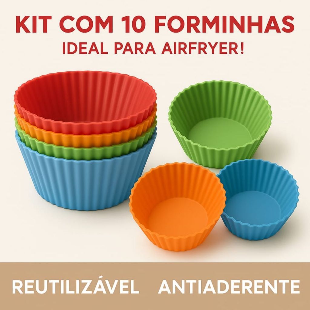 Kit 10 Mini Forminhas De Silicone Air Fryer Assadeira Forno Cupcakes Bolinhos Doces Reutilizáveis