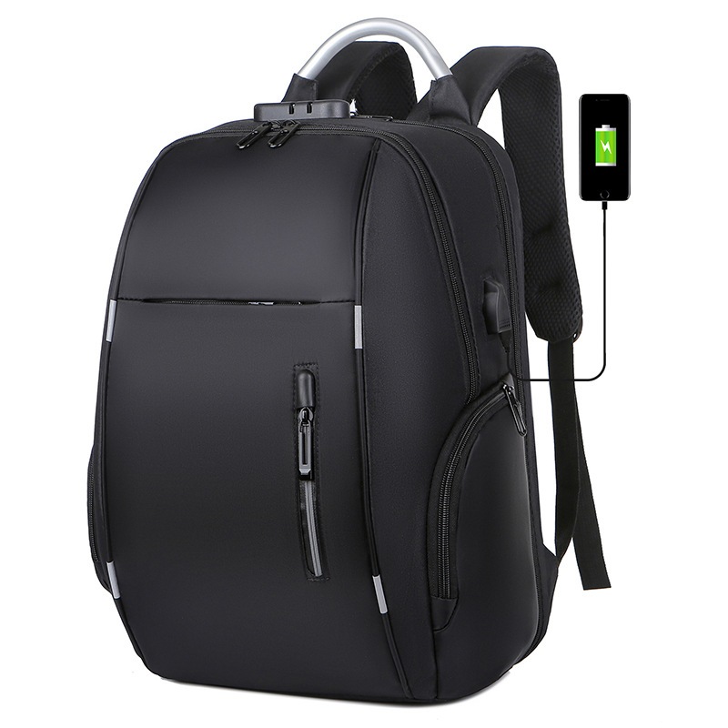 Mochila antifurto para laptop com alças de ombro impermeáveis, cadeado e entrada USB/fone de ouvido