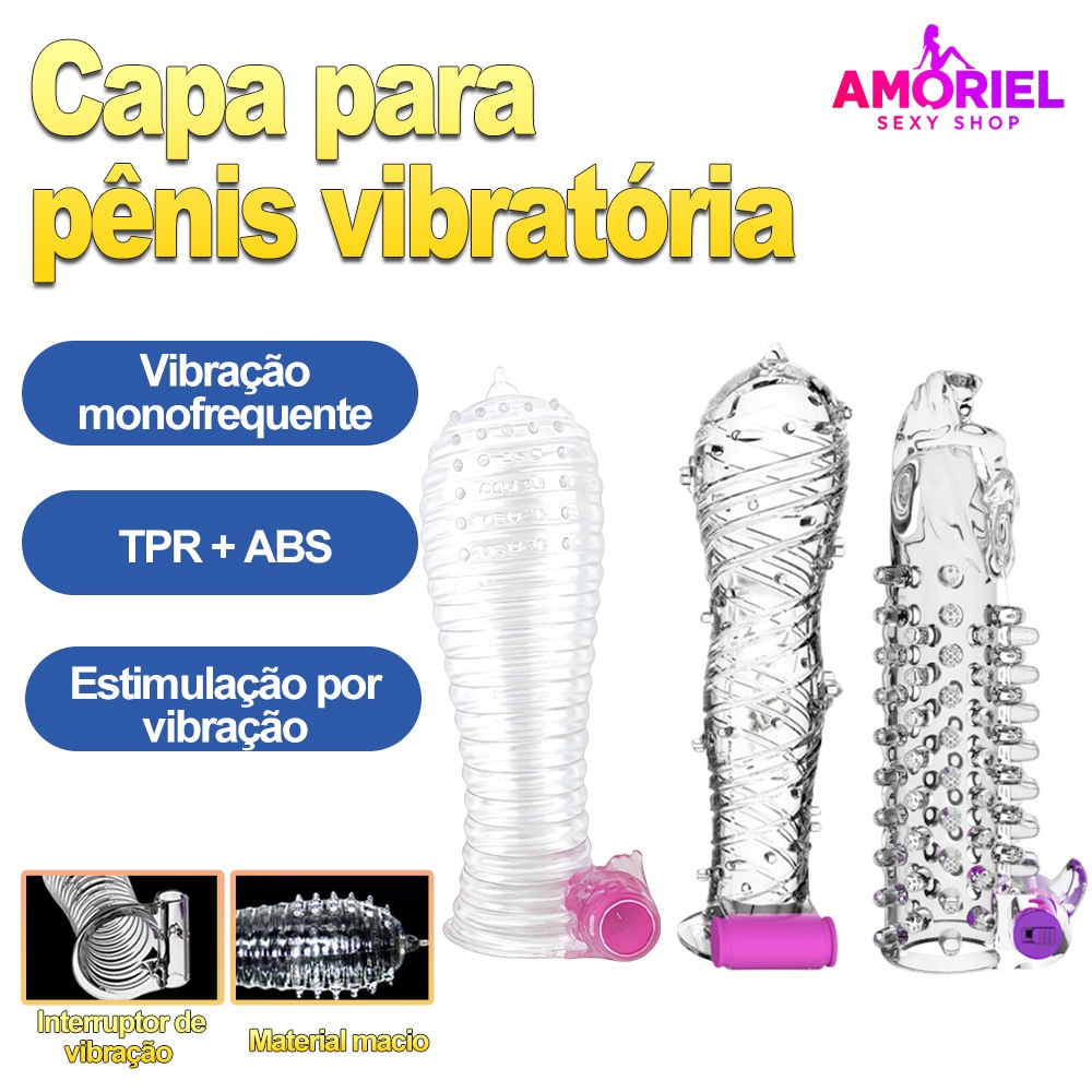 Capa Peniana Vibratória de Silicone, Textura Spiked, Aumenta Comprimento e Sensação,  para Casal