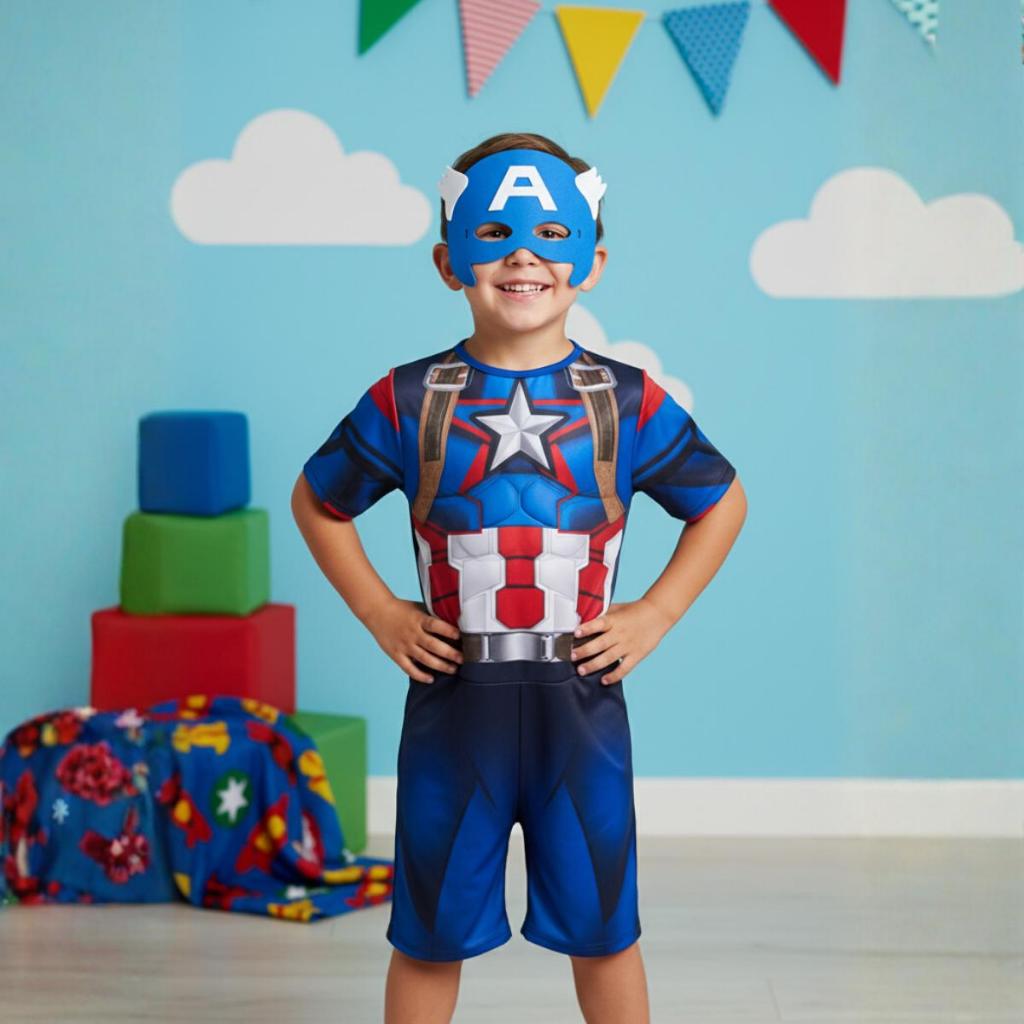 Fantasia Infantil Vingadores Heróis Capitão América Short
