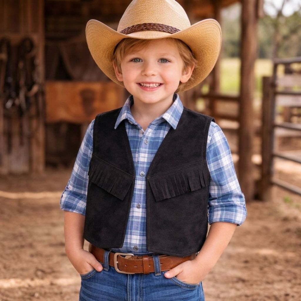 Colete Preto Camurça Cowboy Fantasia Infantil Envio Imediato