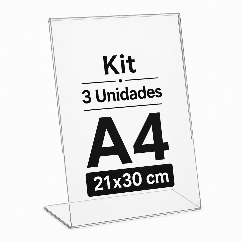 Kit 3 Display Expositor A4 30x21 Mesa Balcão QR Code Placa Pix