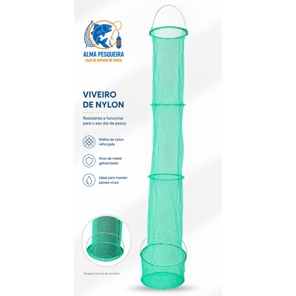 Viveiro de Nylon GG Tilapeiro | Samburá Grande para Peixe Vivo | 5 Aros Galvanizados | Sambura 1,78m