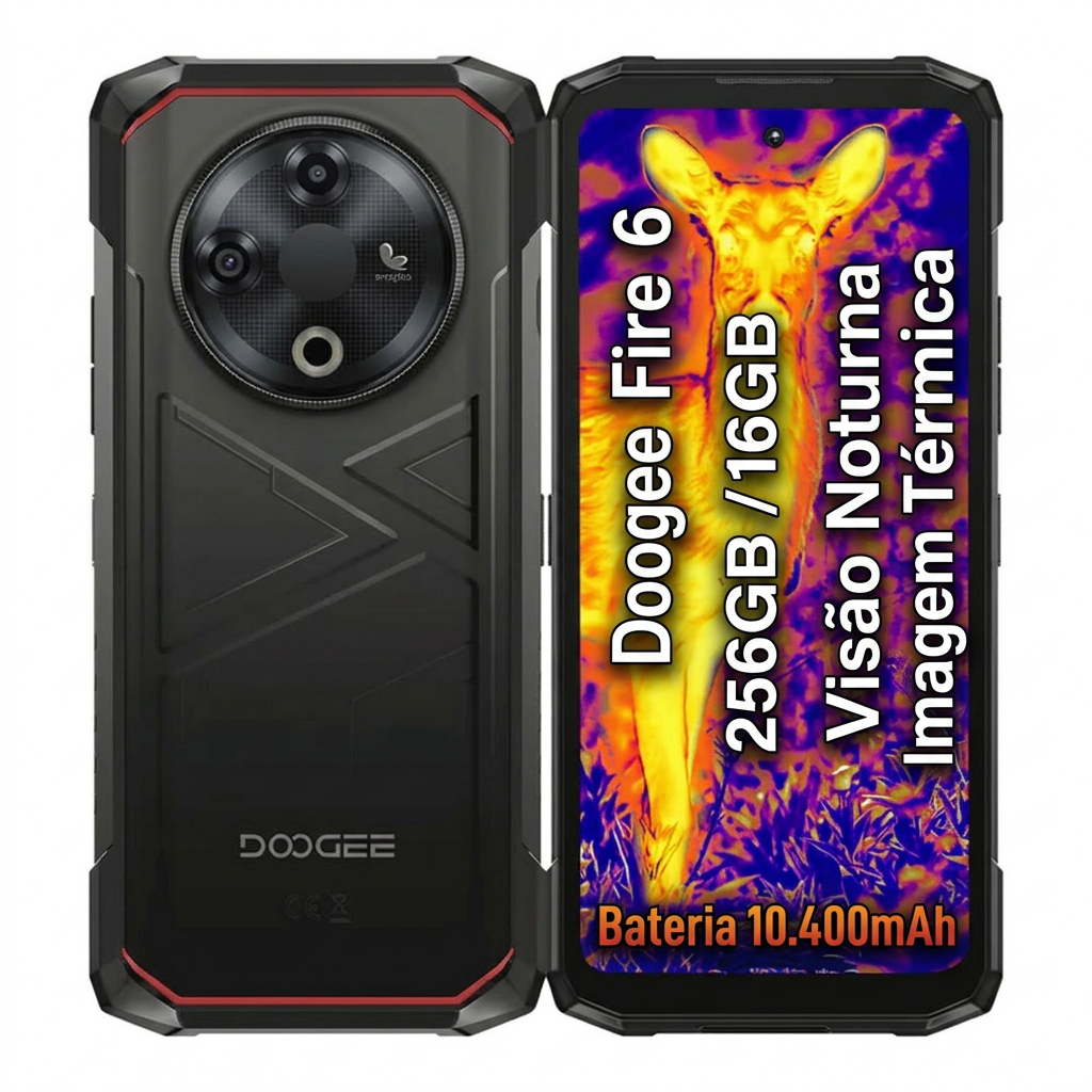Smartphone Doogee Fire 6 256GB+16GB de Ram (10GB Estendido) com Visão Noturna e Câmara Térmica | Bateria 10.400mAh