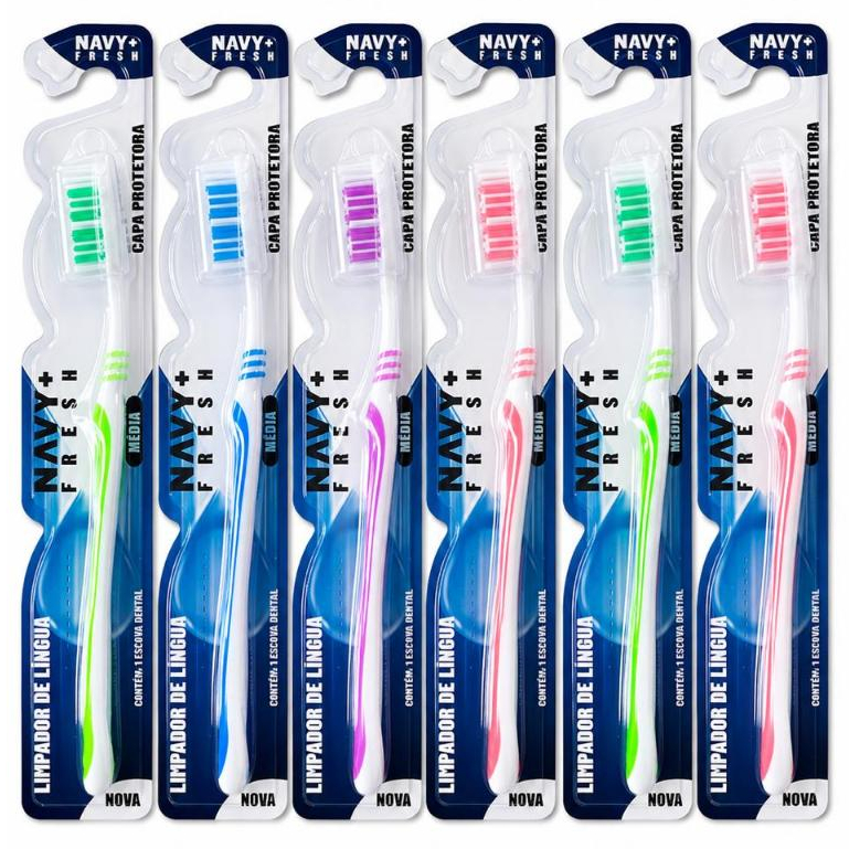 Kit Pacote 12 Escova Dental Cerdas Média Com Capa Protetora Escova De Dente Atacado