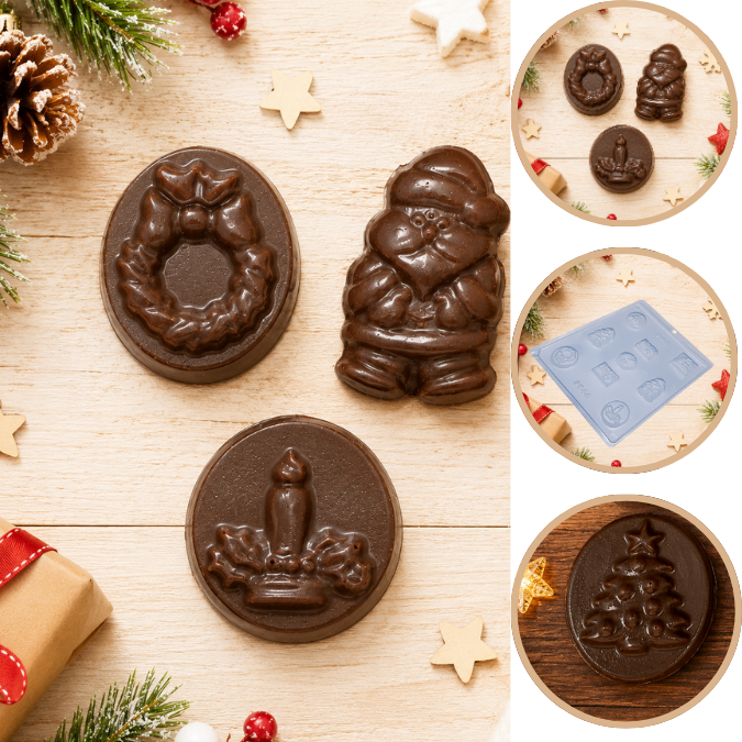 1~10 Forma Simples Enfeites de Natal 9944 (M6) em Acetato BWB Para Bombom e Festas Natalinas. (CHOCO)
