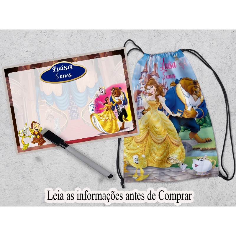 kit Mochila e lousinha magica personalizada da Bela e a Fera