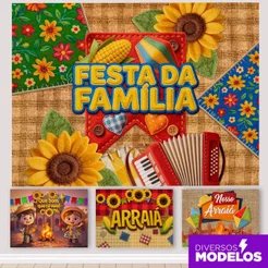 Painel Festa Junina Horizontal Tecido Retangular Sublimado Arraiá São João 3D Diversos Modelos