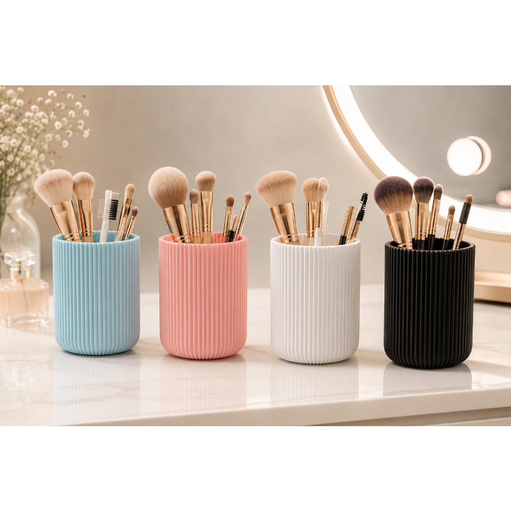 Kit 2 Potes Canelado Organizador Pinceis Escova de Dentes Canetas Plástico Canelado Multiuso