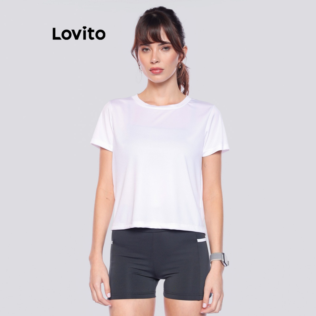Lovito T-Shirt Feminina Esportiva OTB14861516