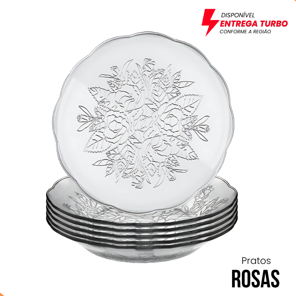 Prato de Vidro Rosas Transparente em Relevo 22cm Prato Elegante Mesa Posta