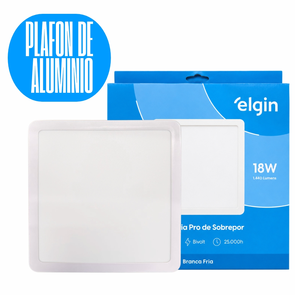 Luminária Painel Plafon Pro ALUMINIO Sobrepor Quadrado Led 18w 21x21 Bivolt - ELGIN