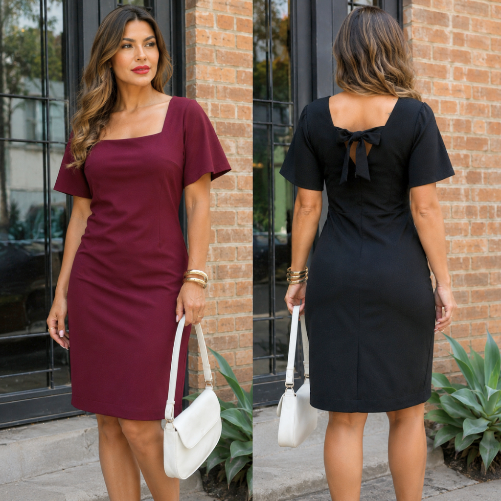 Vestido Feminino Ester Soltinho Fresco Com Manga Liso Elegante Social com Zíper Moda Evangélica Alfaiataria Moda Verão