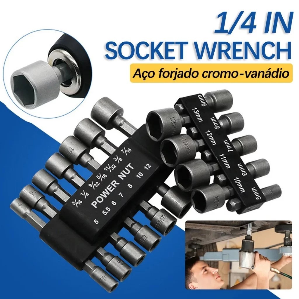 Kit de Jogo de Bits Soquete Canhão para Parafusadeira Furadeira 5 A 13mm