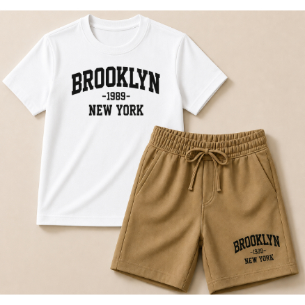 Conjunto Infantil Básico Estiloso – Camiseta Brooklyn + Short Estampado Confortável