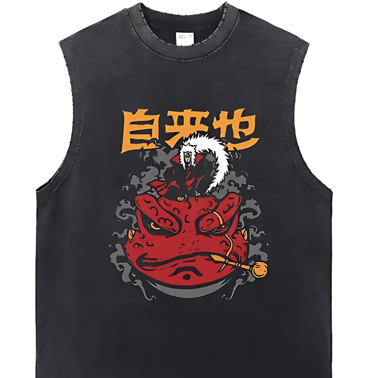 Camiseta Regata Machão Confortável Jiraiya e Gamabunta Naruto Algodão Camiseta Cavada Masculino Macio Unissex Adulto