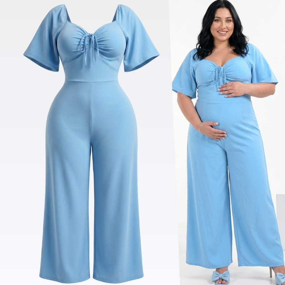 Macacão Plus Gestante Tamanho Size Grande Grávida Elegante Ensaio Chá Bebê Revelação Maternidade Elegante Soltinho Largo
