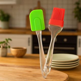 Kit  2 Unidades Espátula + Pincel Em Silicone Cozinha Confeitaria Multiuso Funcional Duhome