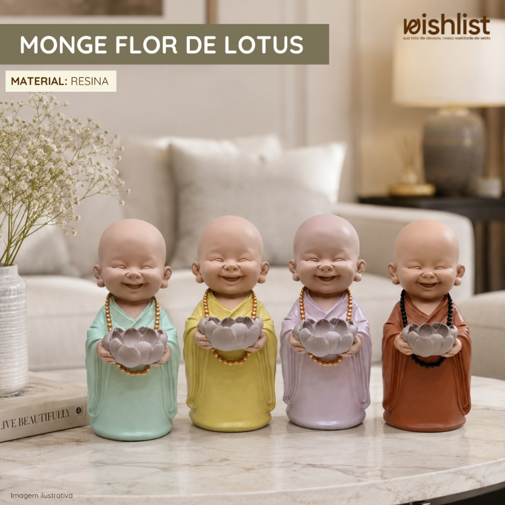 Imagem Monge Flor De Lotus Buda Decoração Estatua