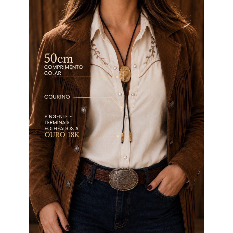 Colar Gravatinha em Courino Country Medalha 2 Cavalo