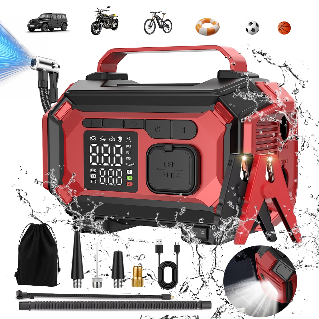 5 em 1 Auxiliador de Partida Compressor de Ar PowerBank LED 29800mAh 3500Pa 6 Funções para Carro