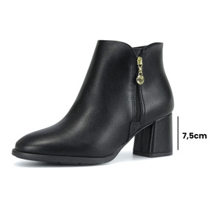 Bota Feminina Salto Grosso Cano Curto Zíper Lateral Elegante Bloco Medio