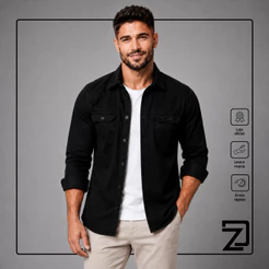 Camisa Jeans Masculina Sarja Premium Manga Longa Slim