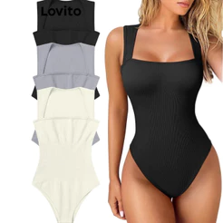 Lovito Body Básico Decote Quadrado Alças Largas Feminino BRBSNS45BX001