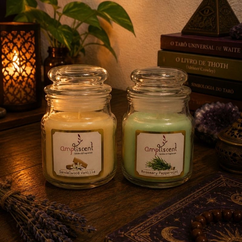Imagem Vela Ampliscent Aromática Indiana Vidro Energético Importado Aromaterapia Decoração Zen Meditação Vanilla Hortelã