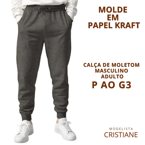 MOLDE PARA CALÇA MASCULINA DE MOLETOM. P AO G3 - PAPEL KRAFT 80GR -CAL002