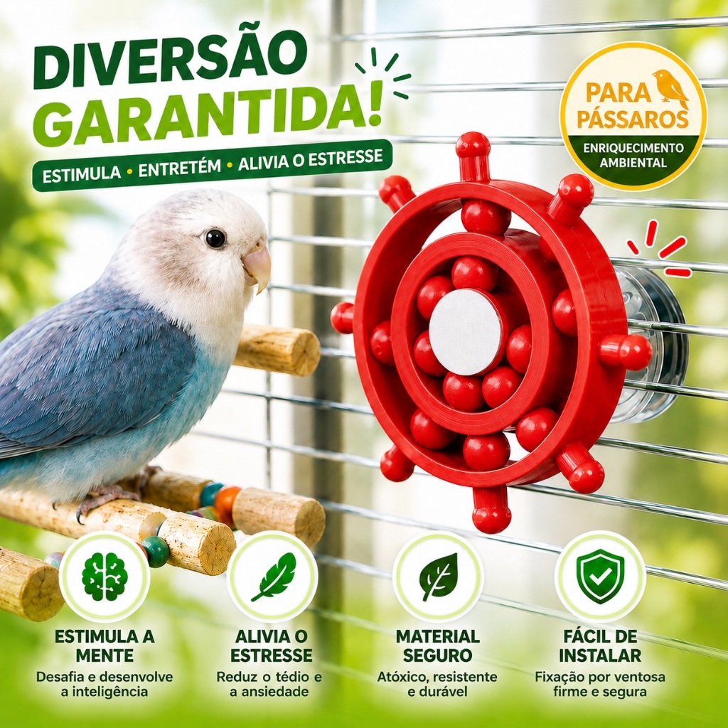 Brinquedo Gira Gira para Aves – Disco Interativo Giratório para Calopsita, Periquito e Agapornis
