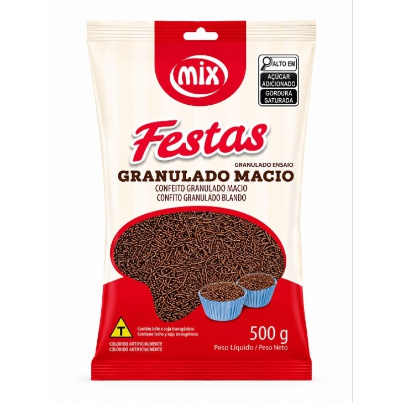 1 Unidade Granulado Macio Escuro Mix Festas 500g | Confeito Macio para Brigadeiro, Bolo e Doces