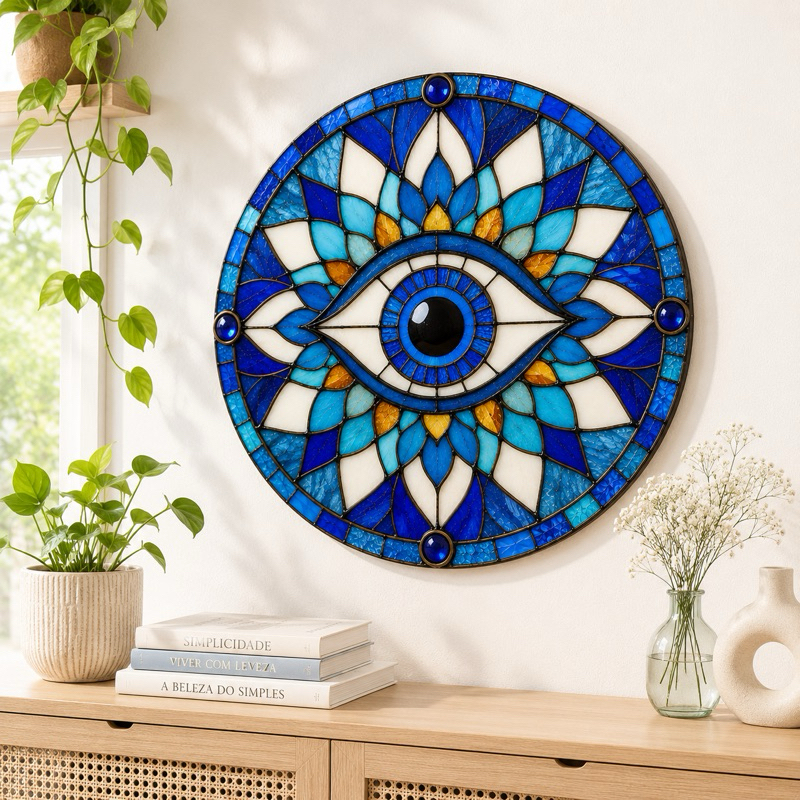 Imagem Placa quadro Mandala Olho Grego Redondo em MDF 3mm 20x20 cm Decorativo Impressão Vinil